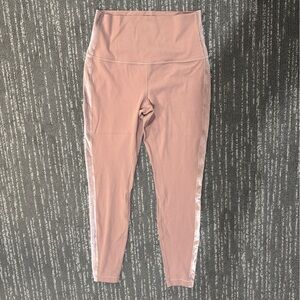 Pink Leggings with velvet Side Stripes